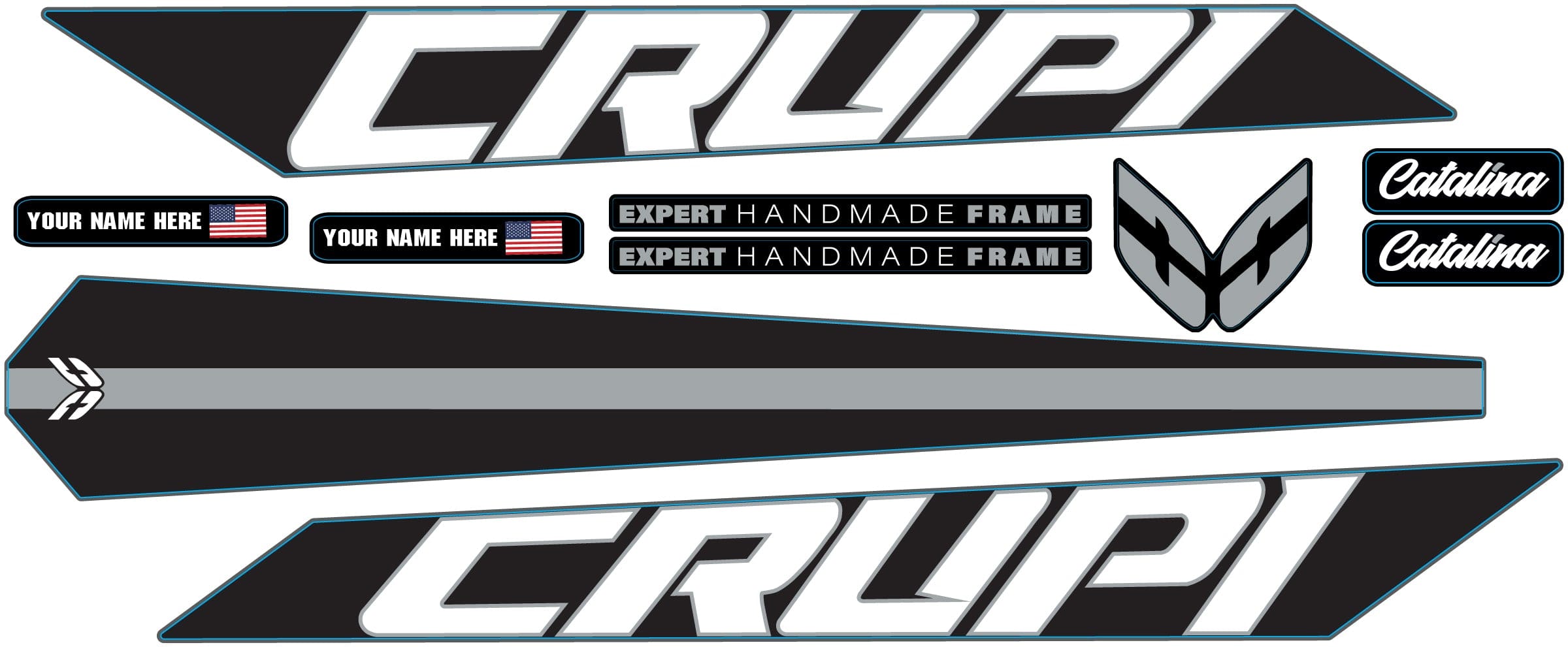 Crupi BMX Decals Black wGrey 2024 Catalina Frame Decal