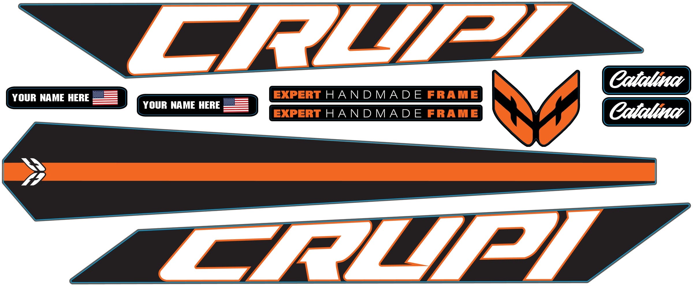 Crupi BMX Decals Black wOrange 2024 Catalina Frame Decal