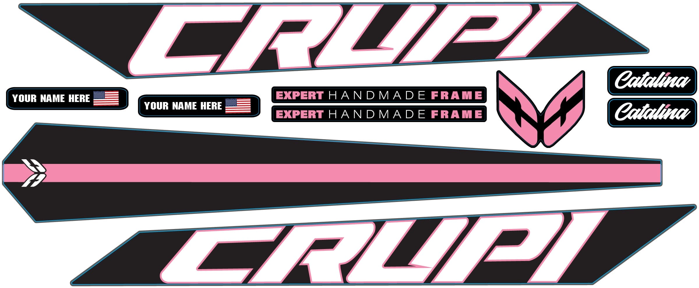 Crupi BMX Decals Black wPink 2024 Catalina Frame Decal
