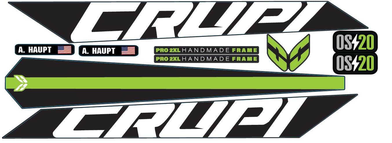 Crupi BMX Decals Black wGreen 2024 OS20 Frame Decals