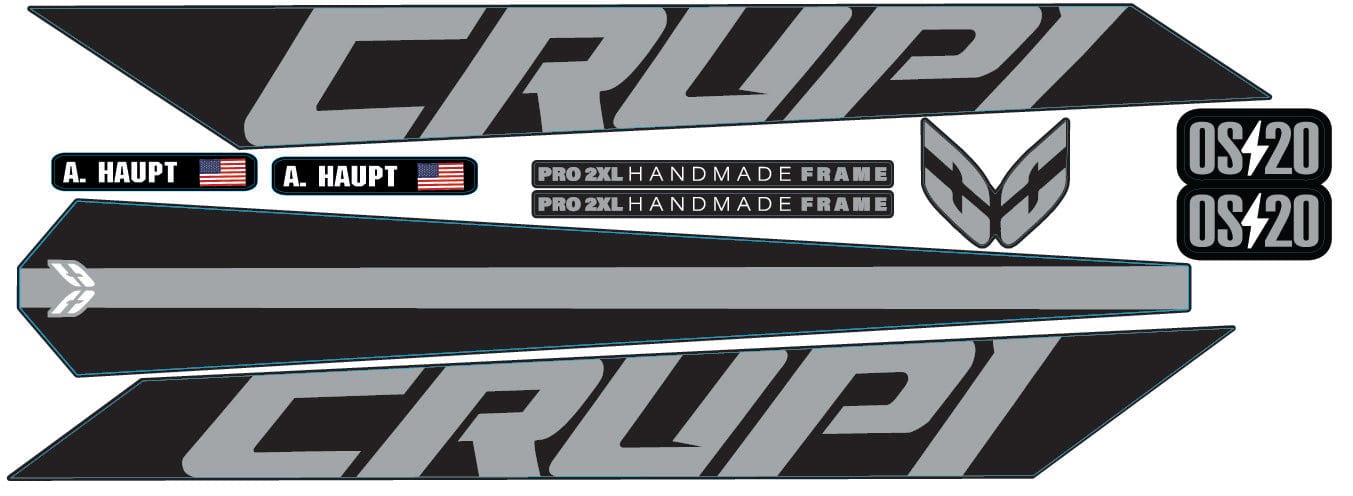 Crupi BMX Decals Black wGrey 2024 OS20 Frame Decals