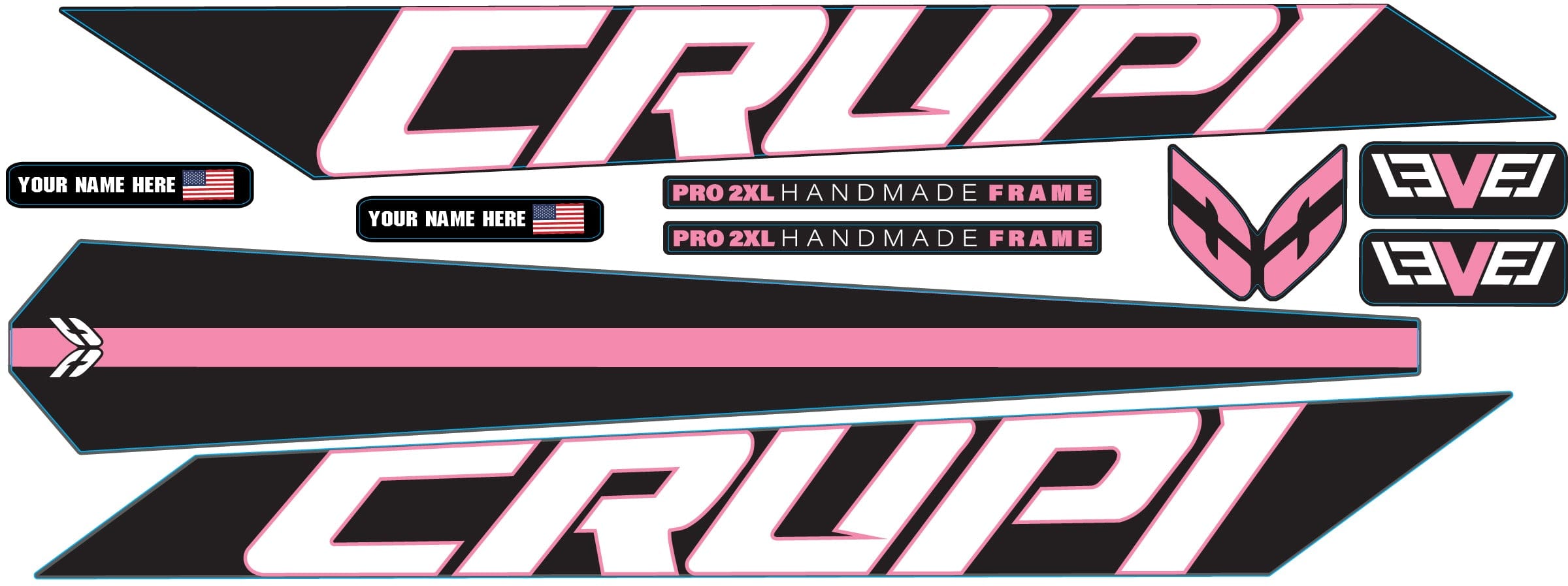 Crupi BMX Decals Black wPink 2024 Level Frame Decals