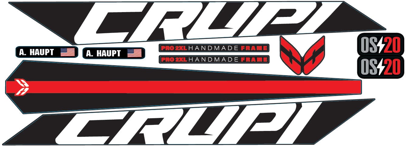 Crupi BMX Decals Black wRed 2024 OS20 Frame Decals
