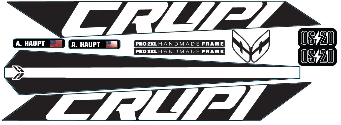Crupi BMX Decals Black wWhite 2024 OS20 Frame Decals