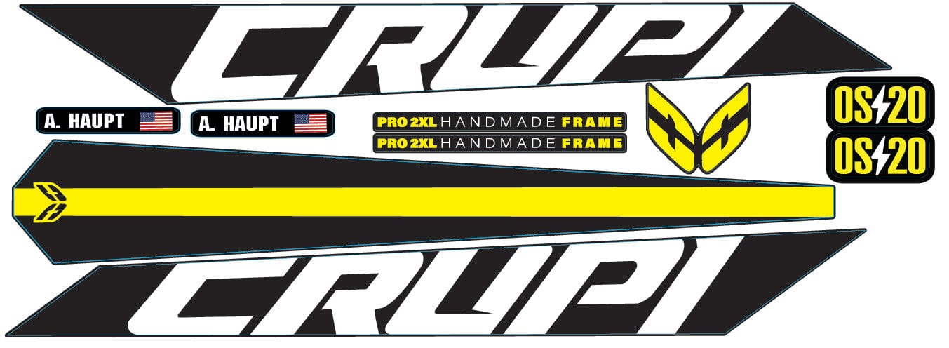 Crupi BMX Decals Black wYellow 2024 OS20 Frame Decals
