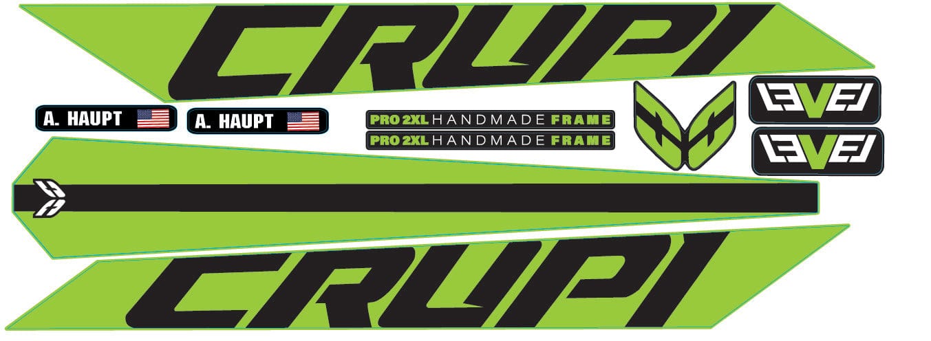 Crupi BMX Decals Green 2024 Level Frame Decals