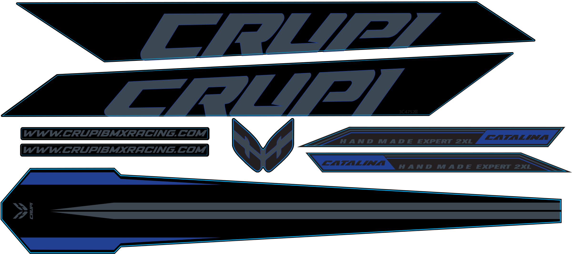 Crupi BMX Decals Grey wBlue 2025 Catalina2 Frame Decal kits