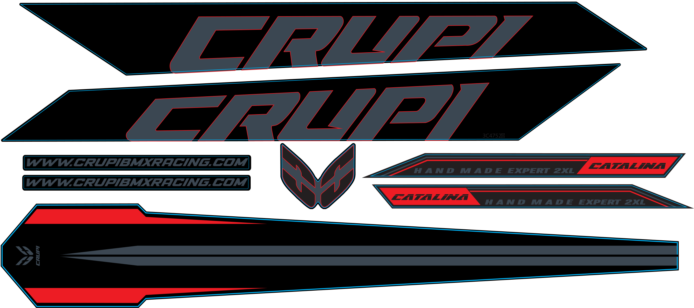 Crupi BMX Decals Grey wRed 2025 Catalina2 Frame Decal kits