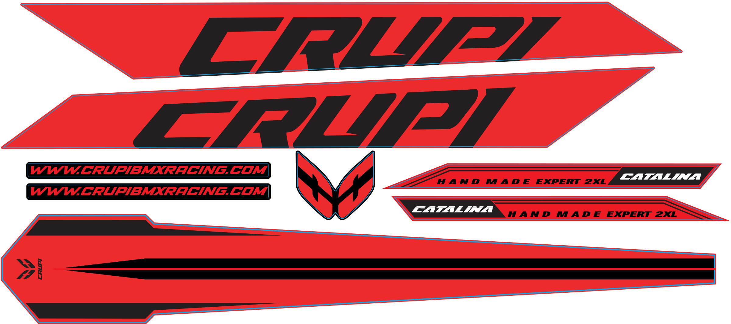 Crupi BMX Decals Red wBlack 2025 Catalina2 Frame Decal kits