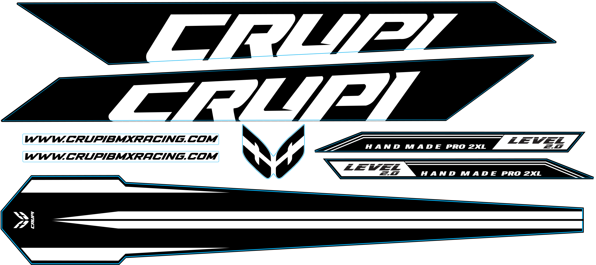 Crupi BMX Decals Black wWhite 2025 Level 2.0 Frame Decals