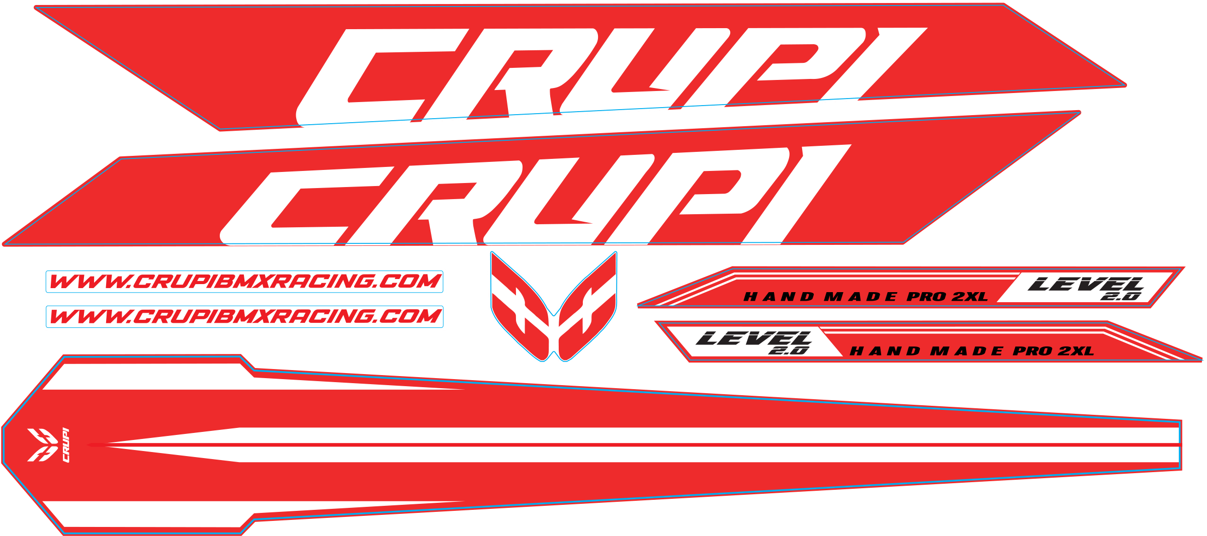Crupi BMX Decals Red wWhite 2025 Level 2.0 Frame Decals
