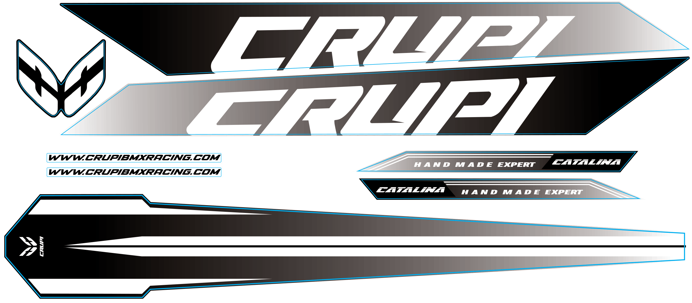Crupi BMX Decals BlackWhite Fade 2026 Catalina 2.0 Frame Decal kits