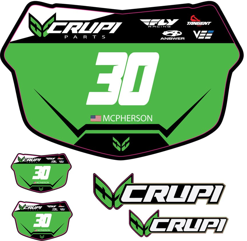 Crupi BMX Decals Mini Plate / Green w/Wht # Custom Number Plate Decals