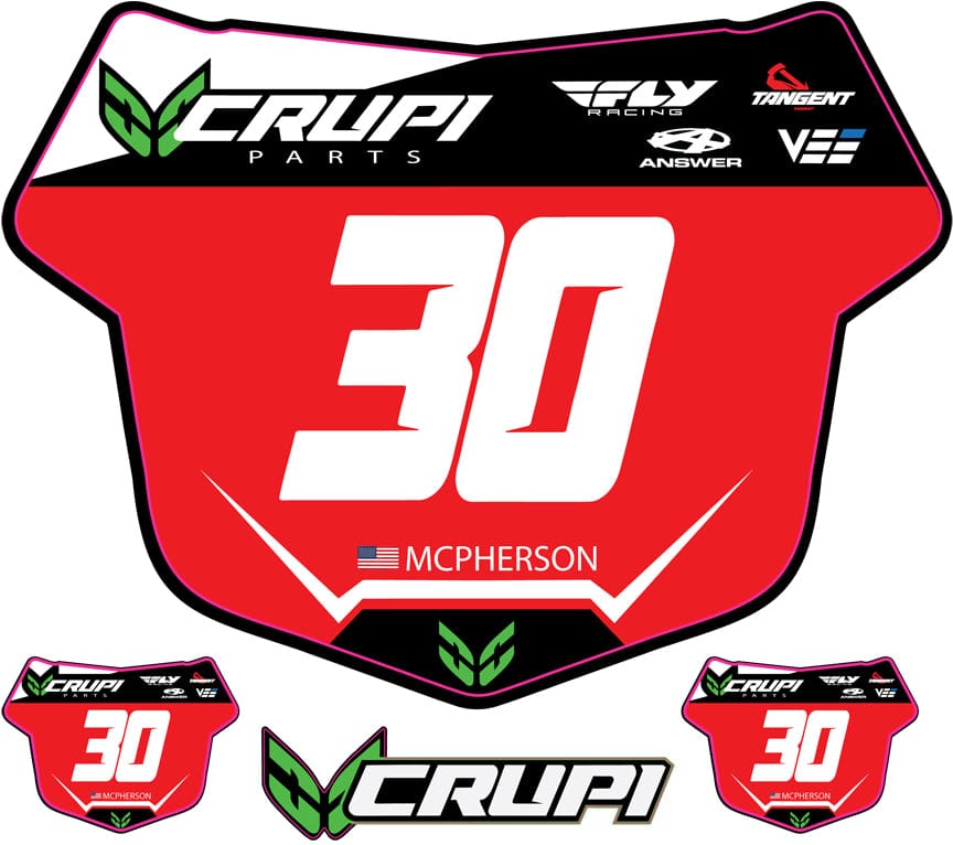 Crupi BMX Decals Pro / Red w/Wht # Custom Number Plate Decals