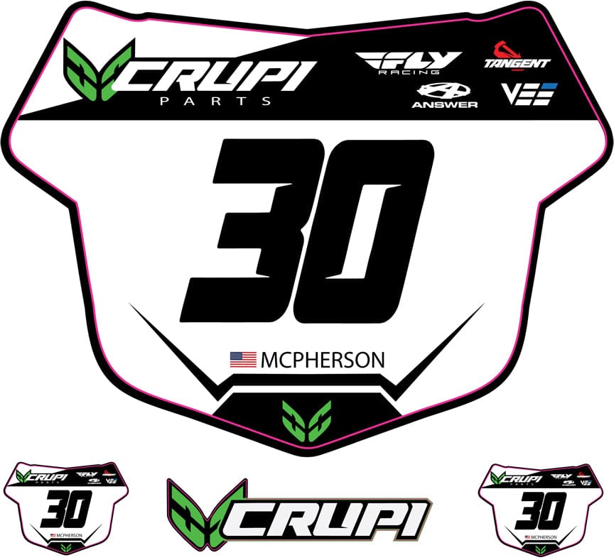 Crupi BMX Decals Pro / White w/Blk # Custom Number Plate Decals