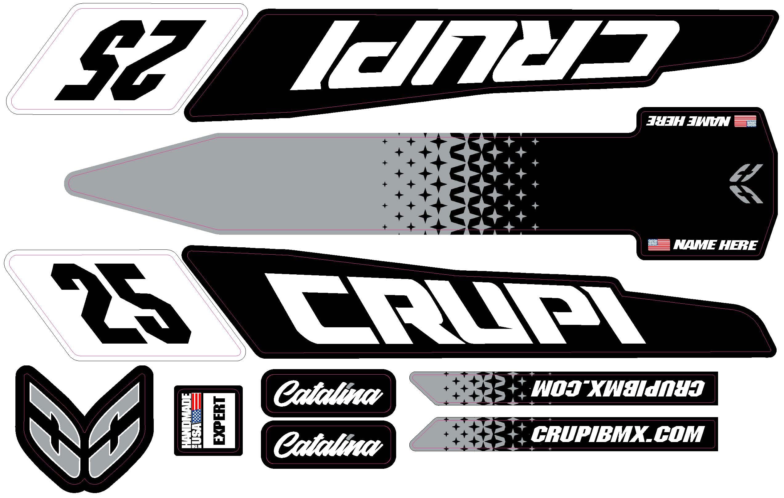 Crupi BMX Decals Micro / Black/Grey 2020 - 2023 CUSTOM Crupi Catalina Frame Decals