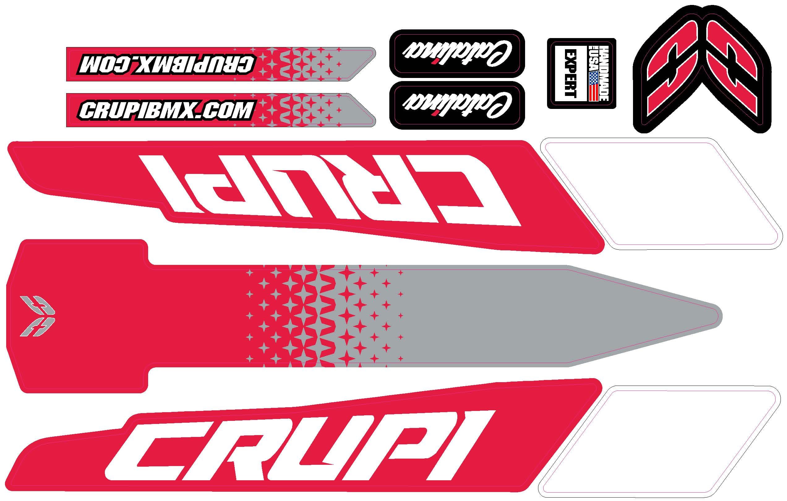 Crupi BMX Decals Micro / Red/White/Grey 2020 - 2023 Crupi Catalina Frame Decals