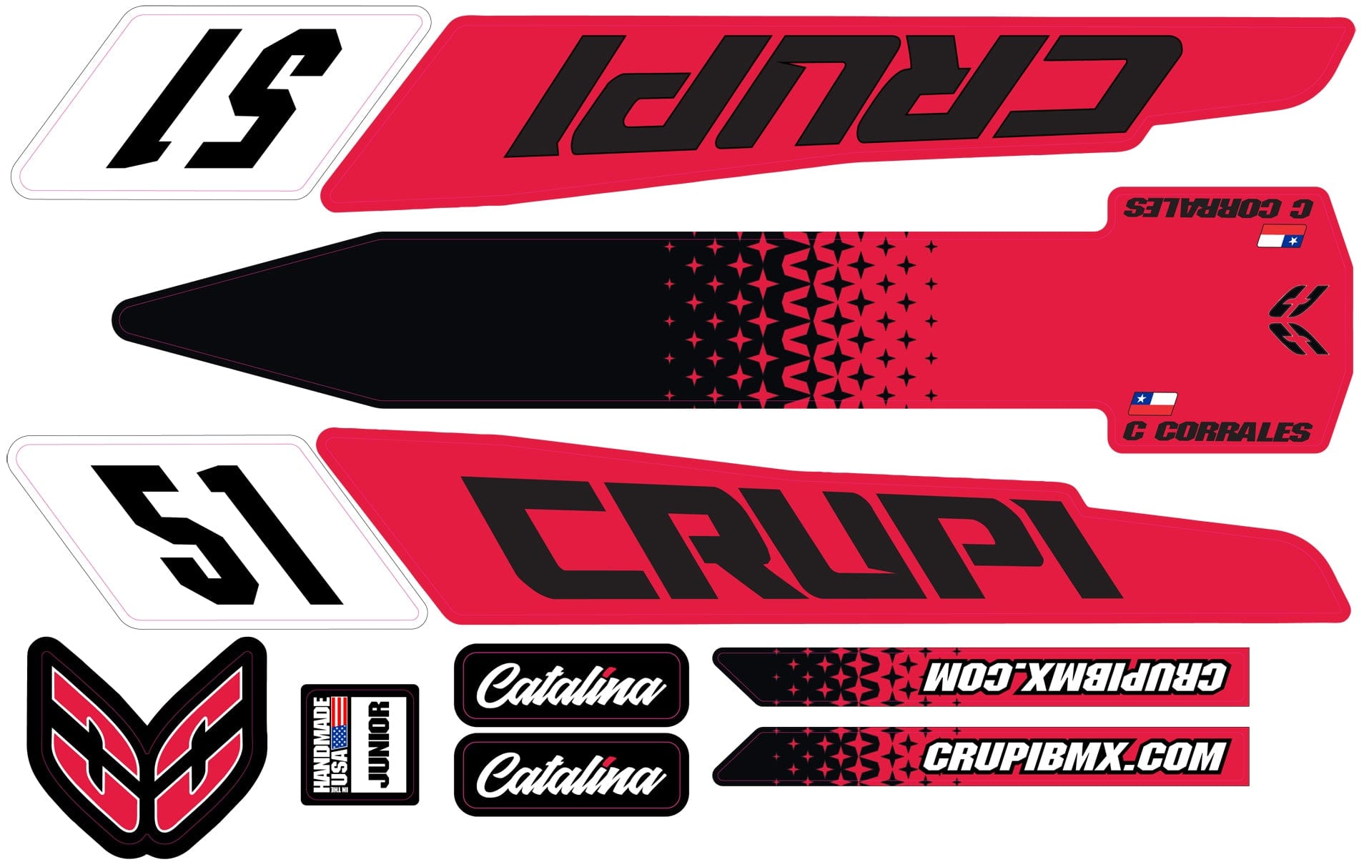 Crupi BMX Decals Micro / Red/Black 2020 - 2023 CUSTOM Crupi Catalina Frame Decals