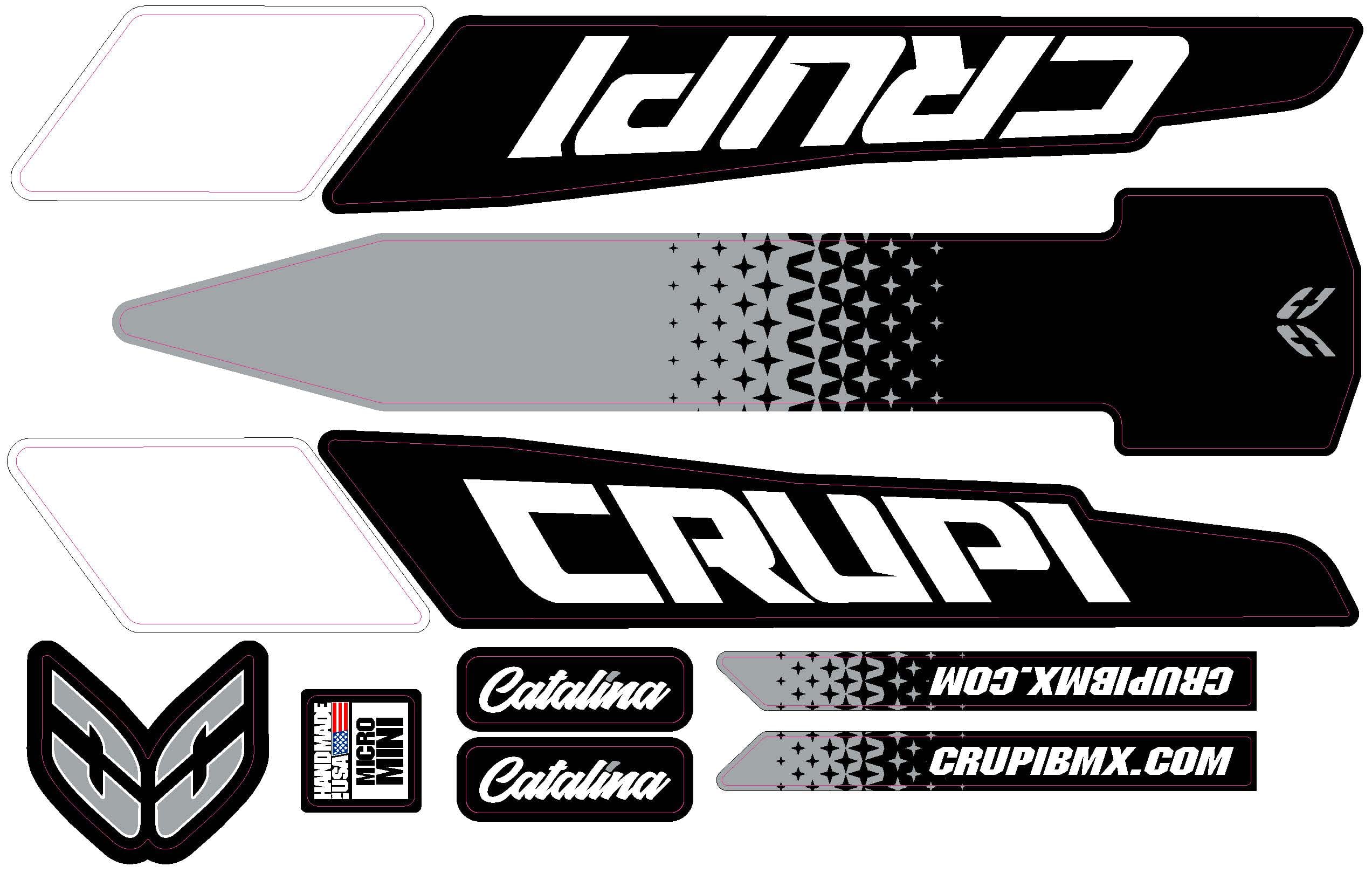 Crupi BMX Decals Micro / Black/Grey 2020 - 2023 Crupi Catalina Frame Decals