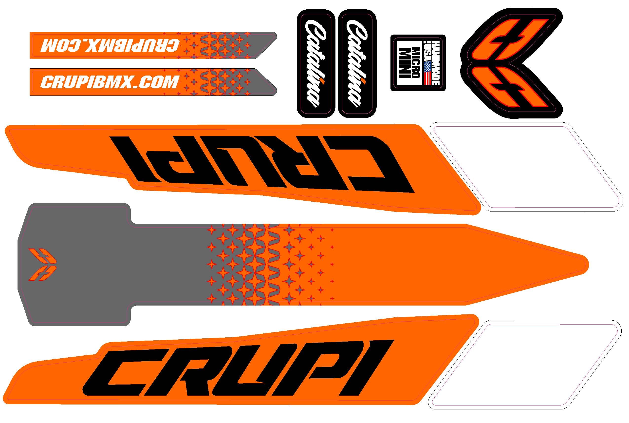Crupi BMX Decals Micro / Orange/Grey 2020 - 2023 Crupi Catalina Frame Decals