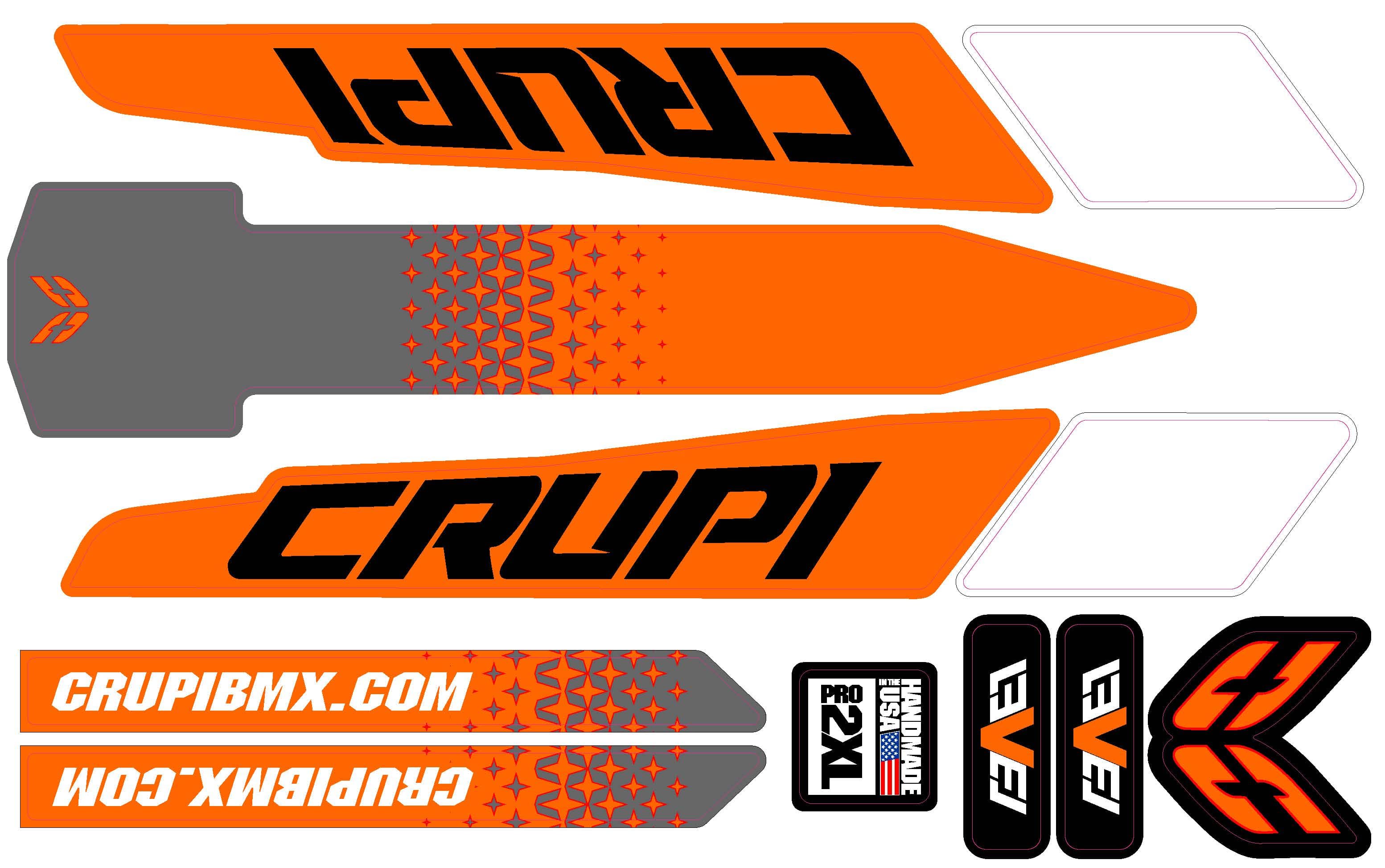 Crupi BMX Decals Pro / Orange/Grey 2020 - 2023 Crupi Level Frame Decals