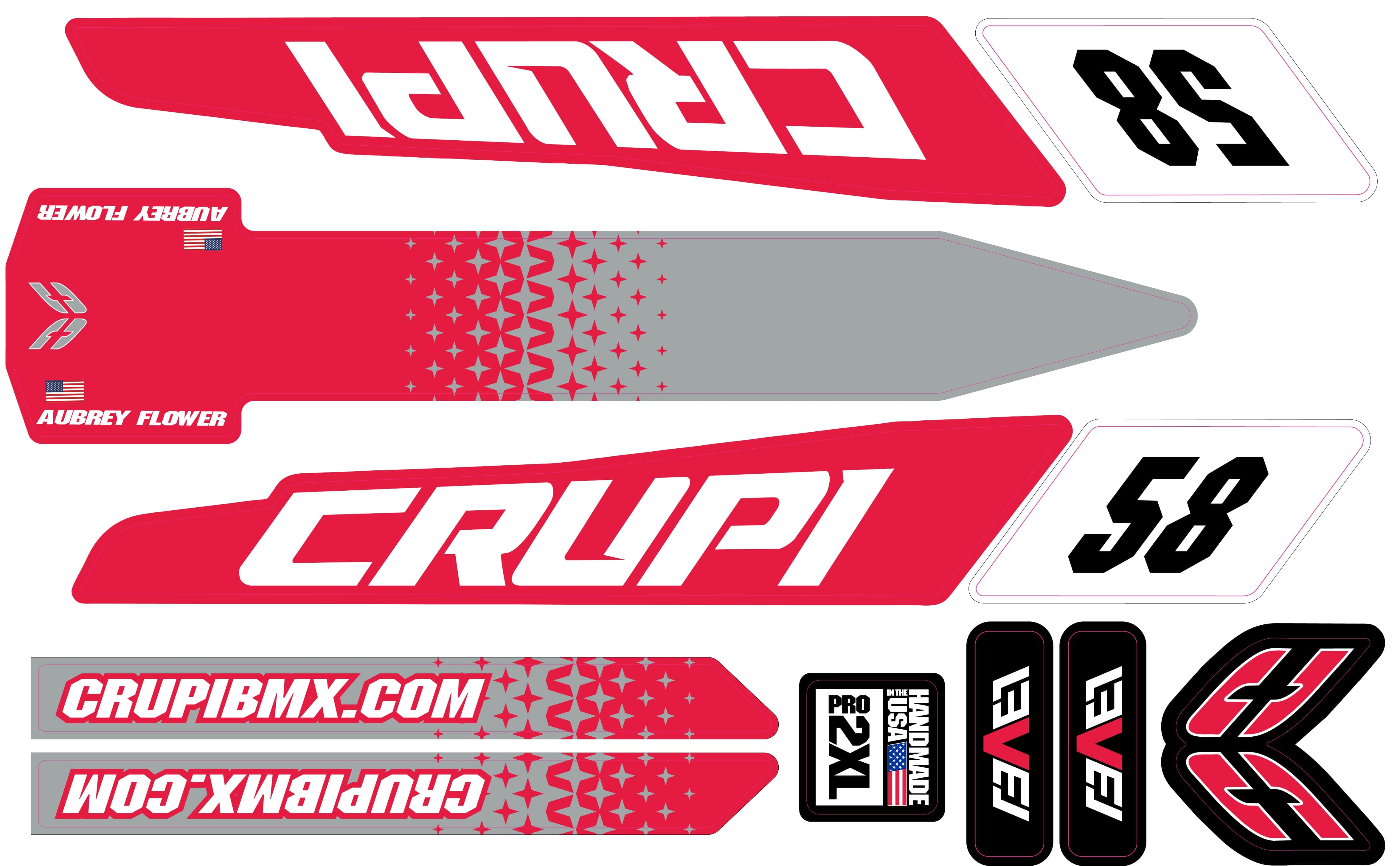 Crupi BMX Decals Pro / Red/White/Grey 2020 - 2023 CUSTOM Crupi Level Frame Decals