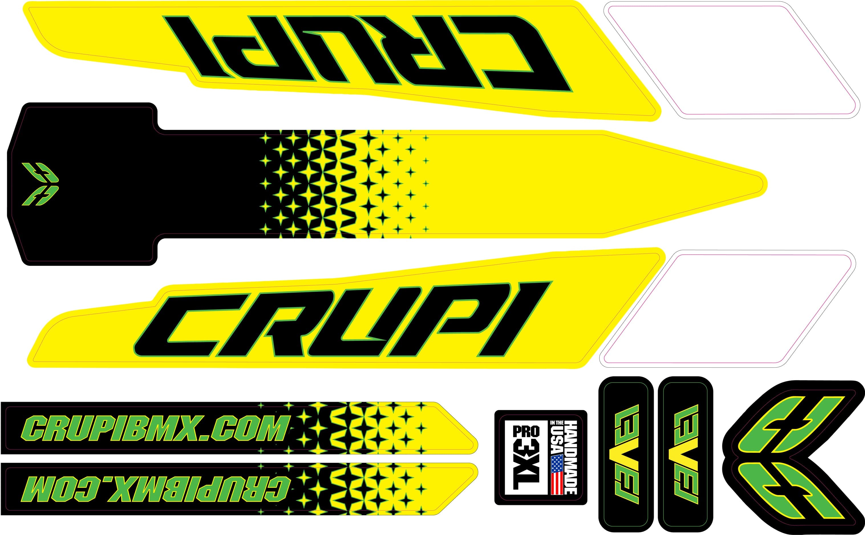 Crupi BMX Decals Pro / Team Green 2020 - 2023 Crupi Level Frame Decals
