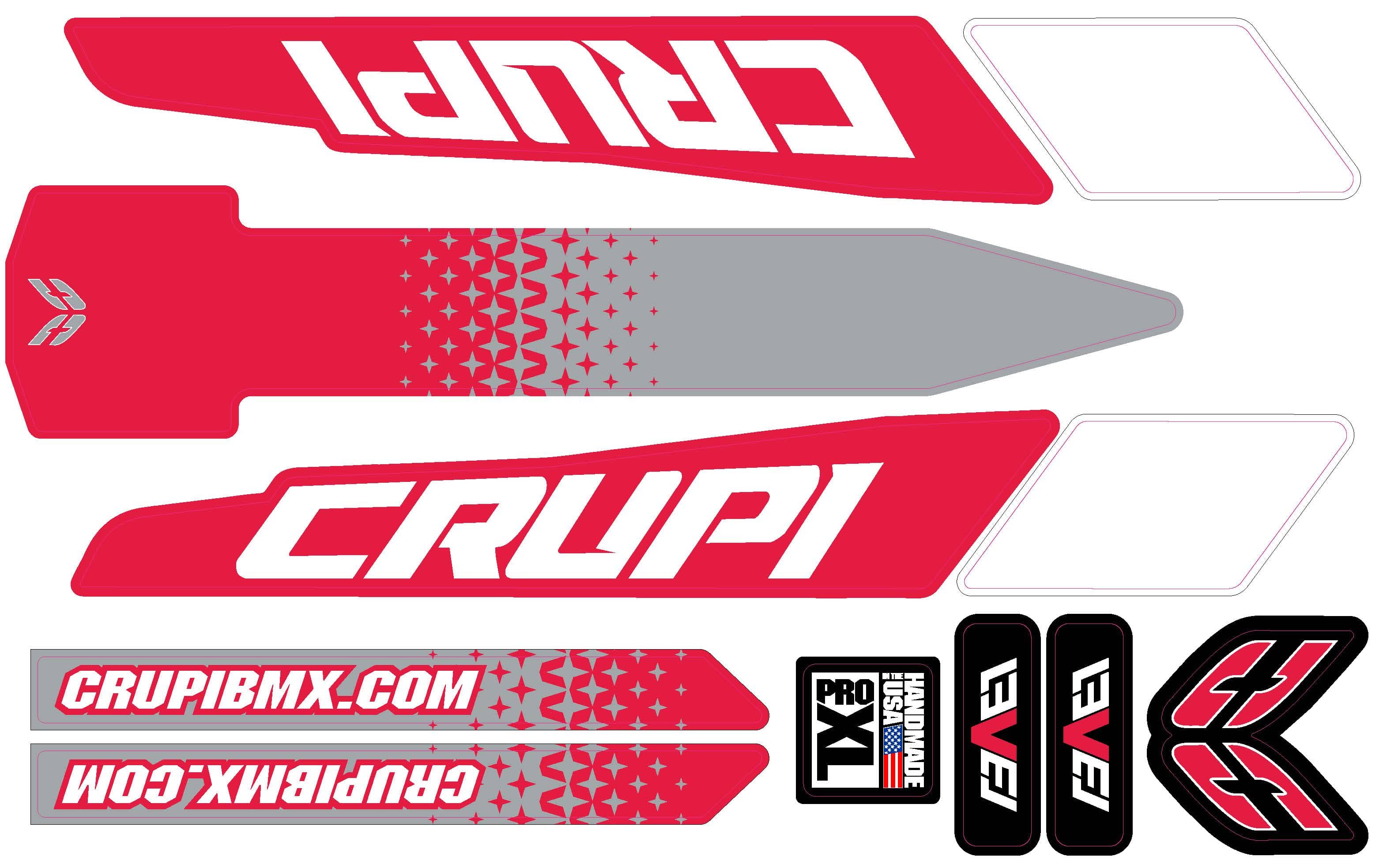 Crupi BMX Decals Pro / Red/White/Grey 2020 - 2023 Crupi Level Frame Decals