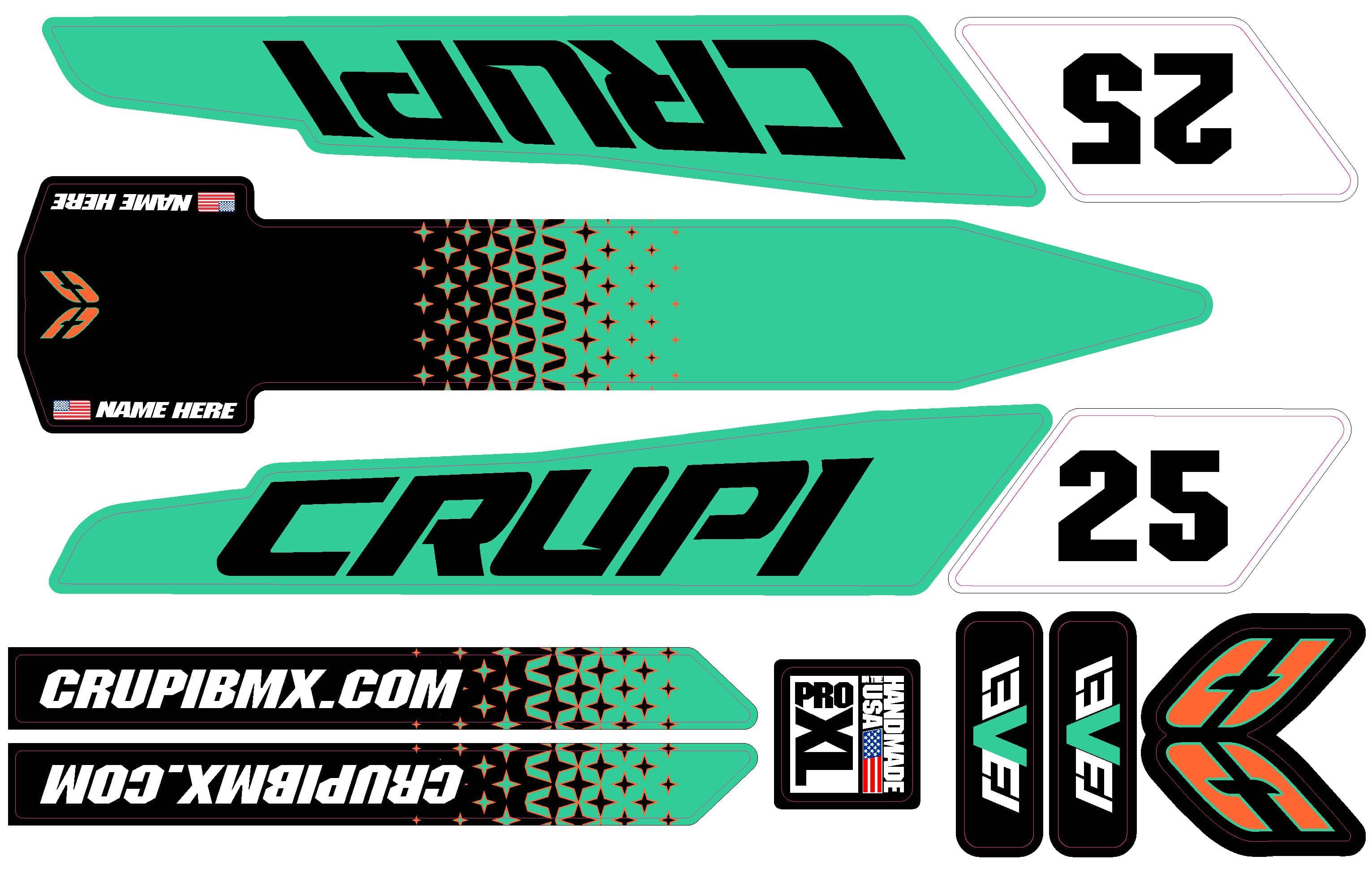 Crupi BMX Decals Pro 2X Cruiser / Blue/Black 2020 - 2023 CUSTOM Crupi Level Frame Decals