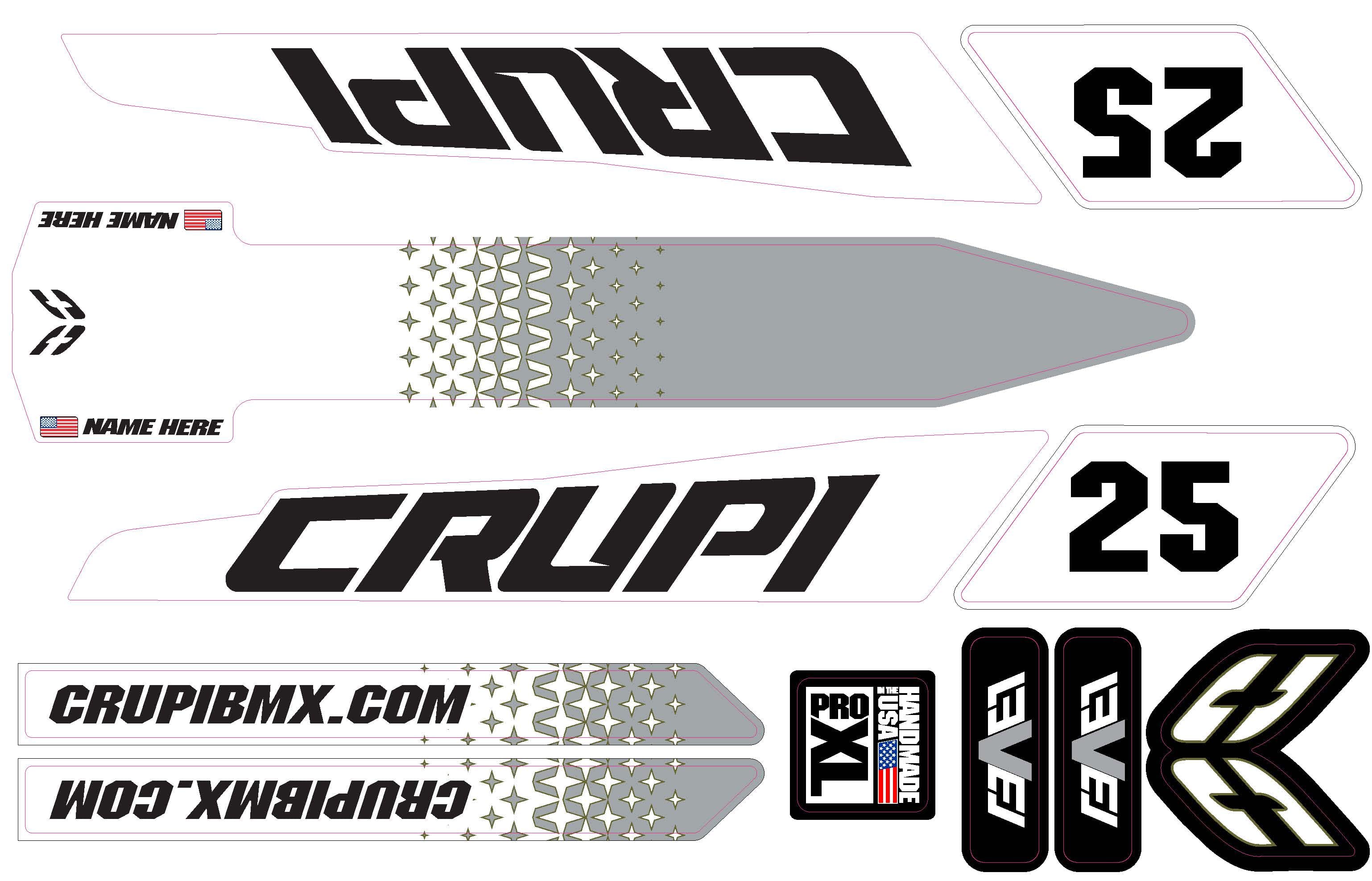 Crupi BMX Decals Pro 2X Cruiser / Red/Black 2020 - 2023 CUSTOM Crupi Level Frame Decals