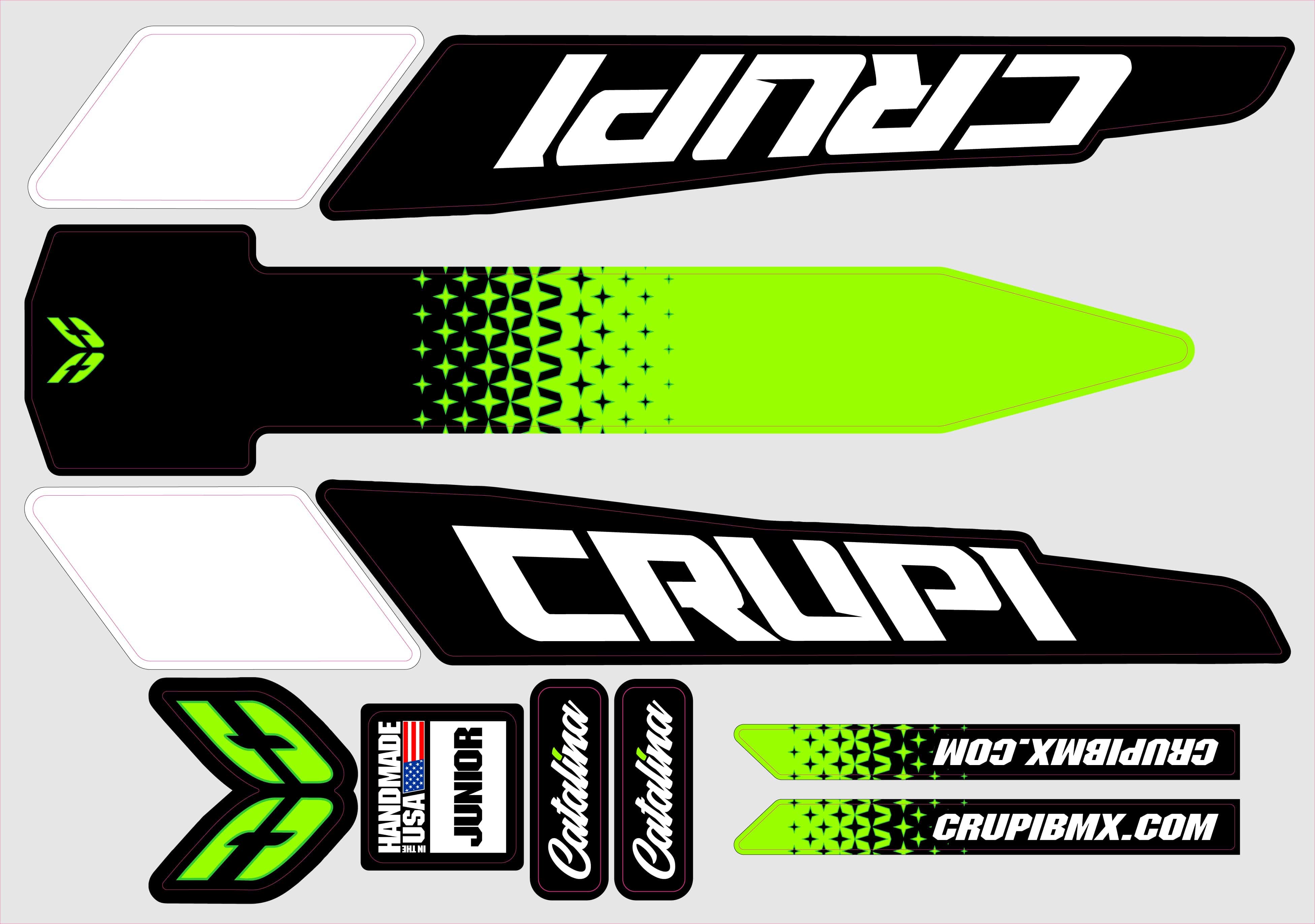 Crupi BMX Decals Micro / Green/Black 2020 - 2023 Crupi Catalina Frame Decals