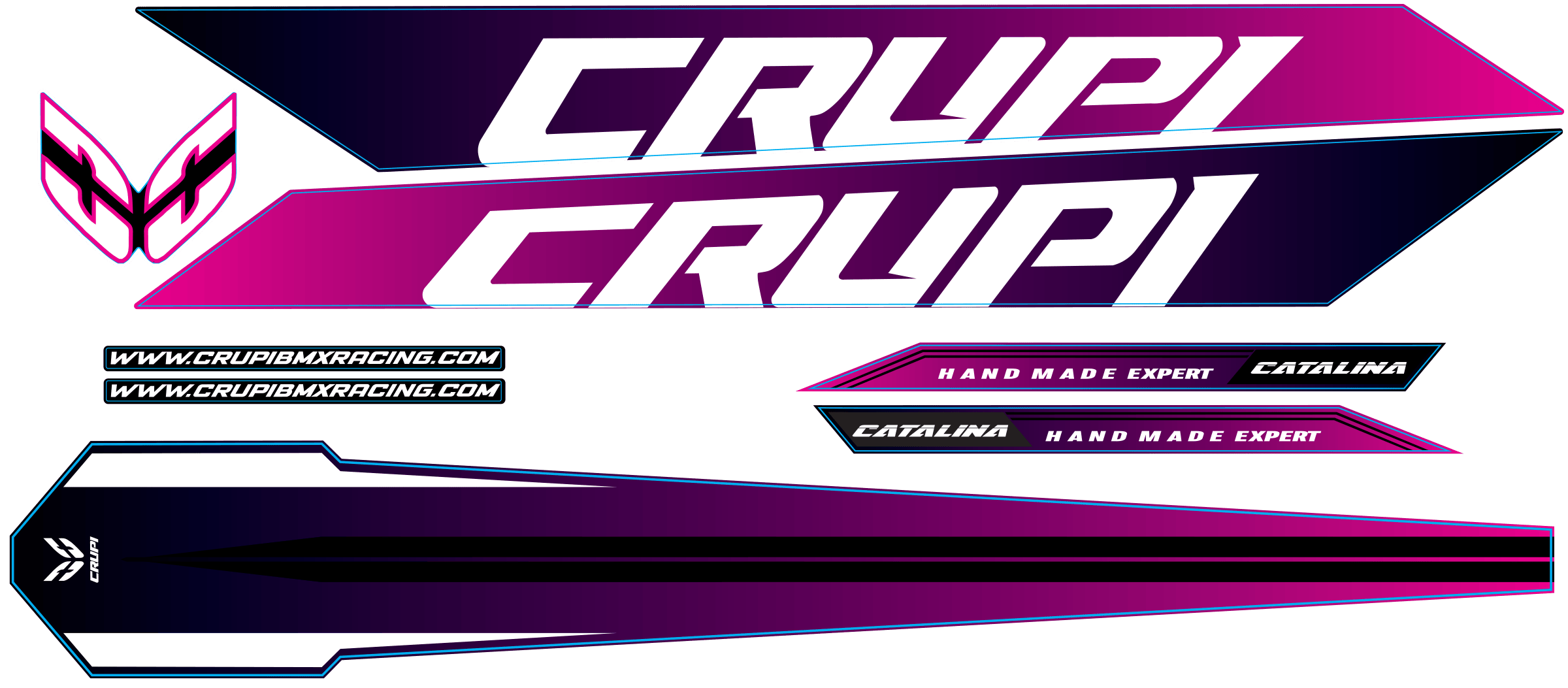 Crupi BMX Decals BlackFuchsia Fade 2026 Catalina 2.0 Frame Decal kits