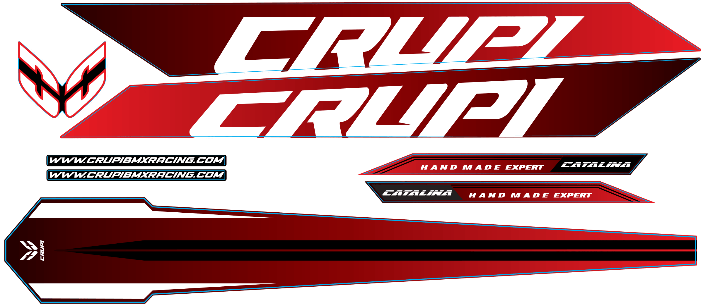 Crupi BMX Decals RedBlack Fade 2026 Catalina 2.0 Frame Decal kits