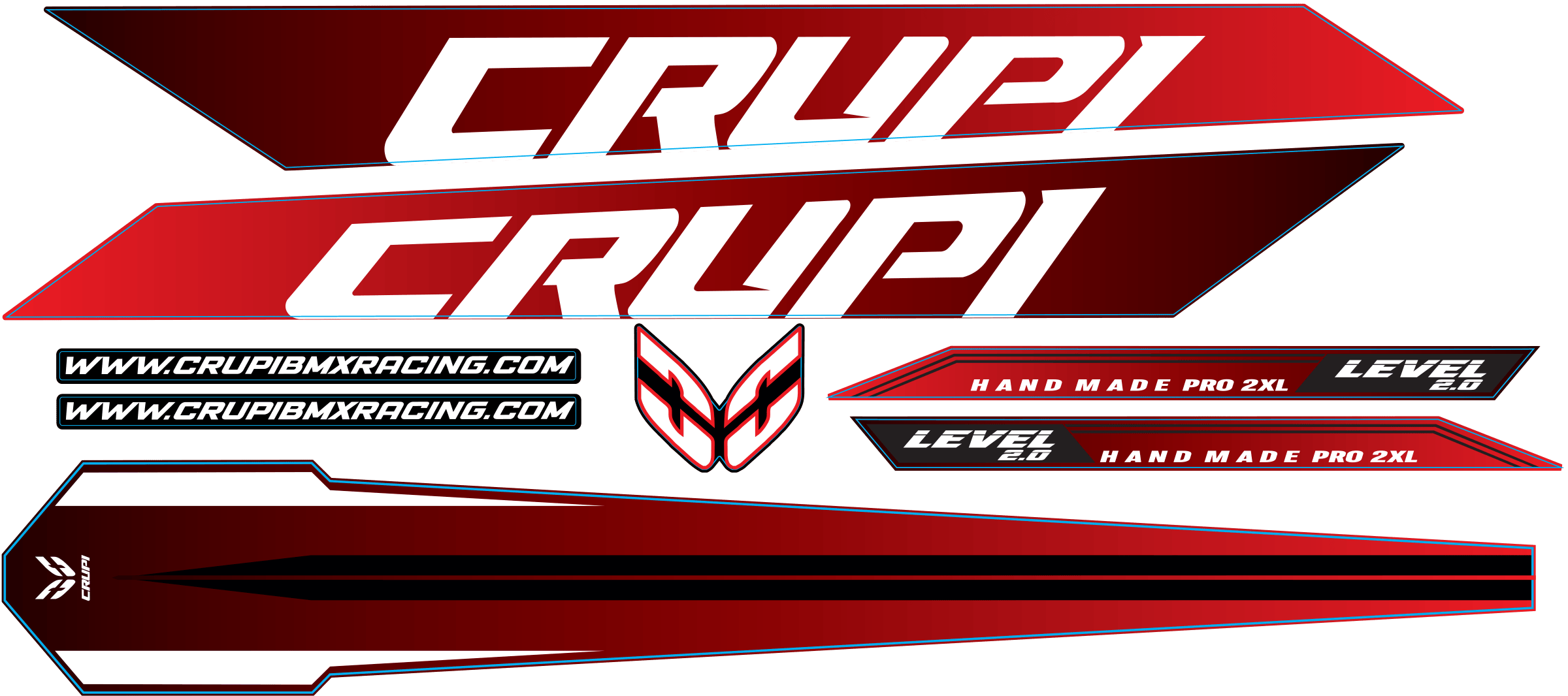 Crupi BMX Decals RedBlack Fade 2026 Level 2.0 Frame Decals